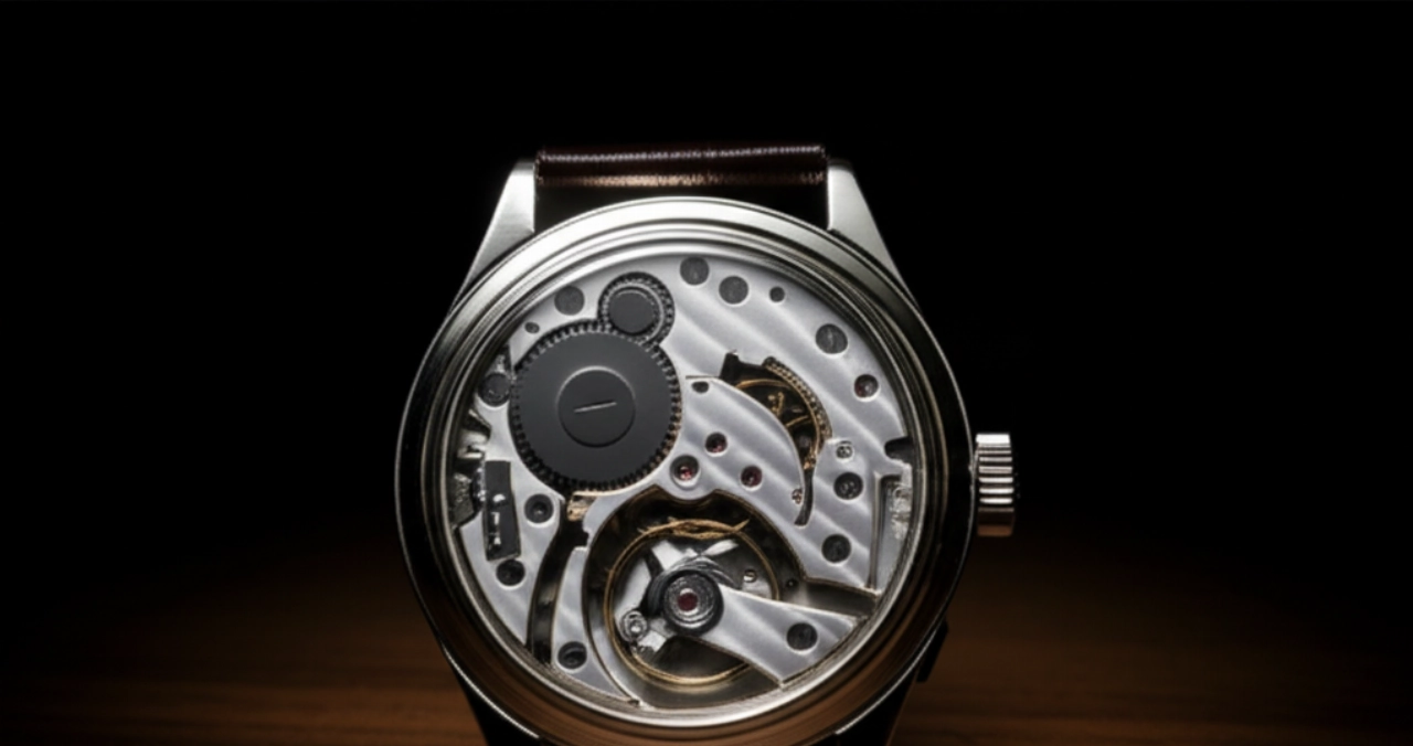Orologio di lusso vintage esposto su una superficie di legno lucido con illuminazione drammatica, che simboleggia valore duraturo e investimento.