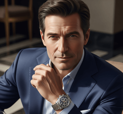 Uomo elegante con un orologio di lusso al polso