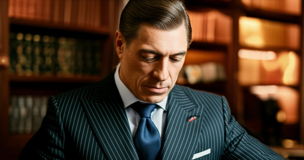 Un uomo caucasico elegante che esamina attentamente un orologio indipendente, riflettendo sul suo valore come investimento e sulla sua artigianalità.